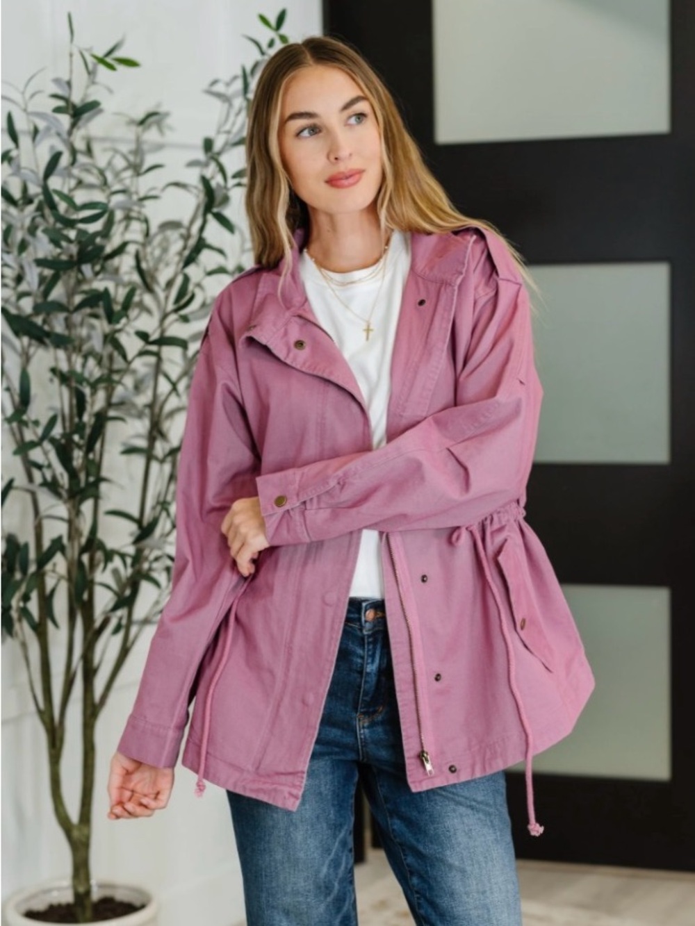 ODDY Dusty Mauve Utility Jacket with Drawstring Waist